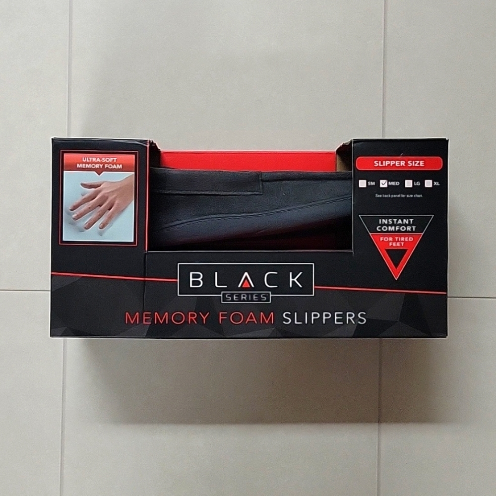 Black Series Memory Foam Mens Slippers  Size M